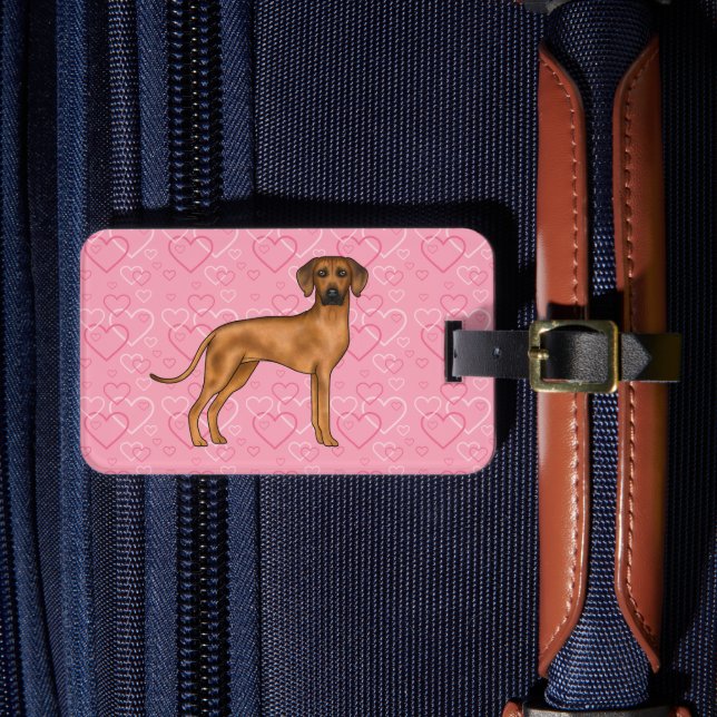 Rhodesian Ridgeback Hund Kärlek Hjärtmönster Rosa Bagagebricka (Framsida Insitu 4)