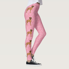 Rhodesian Ridgeback Hund Kärlek Hjärtmönster Rosa Leggings