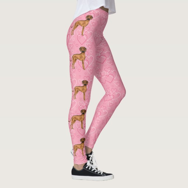 Rhodesian Ridgeback Hund Kärlek Hjärtmönster Rosa Leggings (Höger)