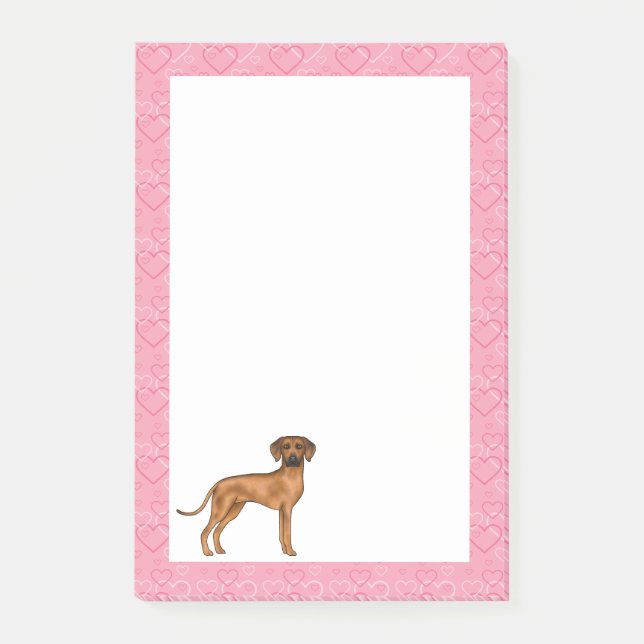Rhodesian Ridgeback Hund Kärlek Hjärtmönster Rosa Post-it Block (Framsida)