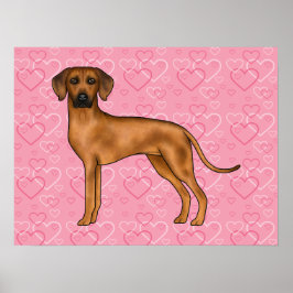 Rhodesian Ridgeback Hund Kärlek Hjärtmönster Rosa Poster