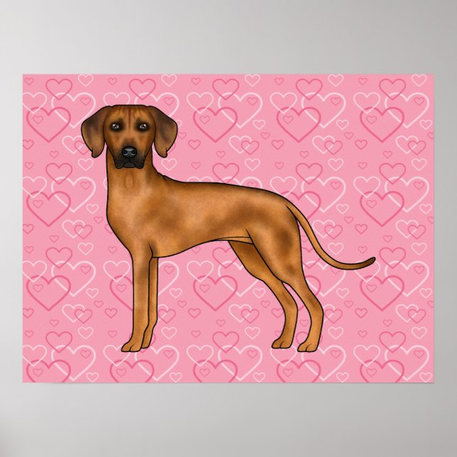 Rhodesian Ridgeback Hund Kärlek Hjärtmönster Rosa Poster (Framsidan)