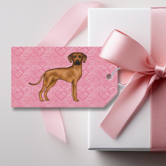 Rhodesian Ridgeback Hund Kärlek Hjärtmönster Rosa Presentetikett (Skapare uppladdad)