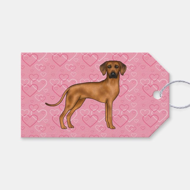 Rhodesian Ridgeback Hund Kärlek Hjärtmönster Rosa Presentetikett (Framsidan (Horisontell))