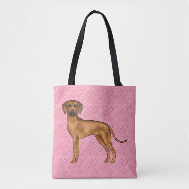 Rhodesian Ridgeback Hund Kärlek Hjärtmönster Rosa Tygkasse (Framsida)