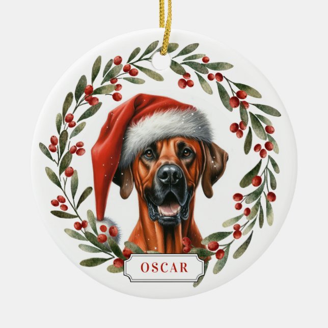 Rhodesian Ridgeback Hund Keramisk Cirkulär Ornamen Julgransprydnad Keramik (Framsidan)