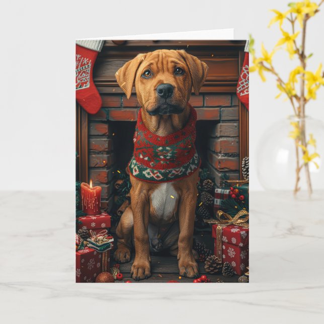 Rhodesian Ridgeback Hund Med Julpresenter  Kort (Gul blomma)