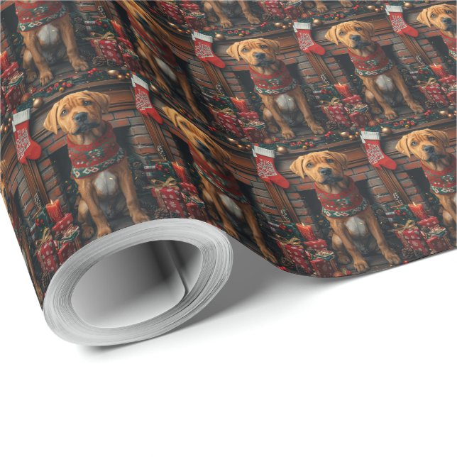 Rhodesian Ridgeback Hund Med Julpresenter  Presentpapper (Rulle Hörn)