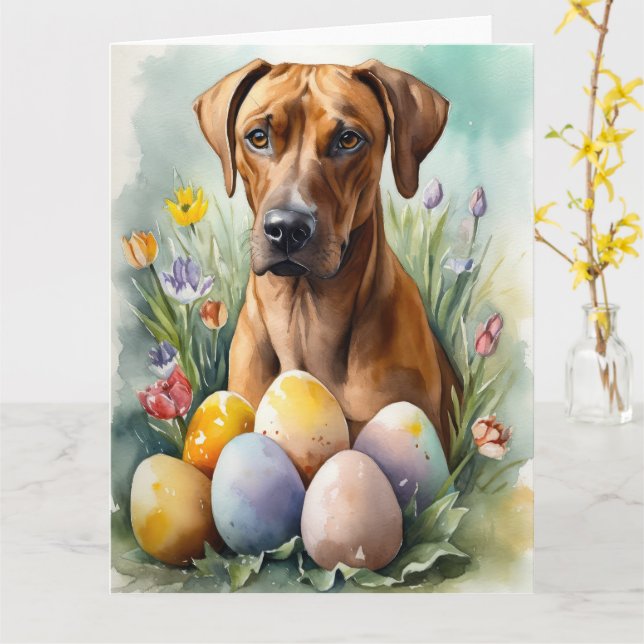 Rhodesian Ridgeback Hund med påskägg Semester Kort (Gul blomma)