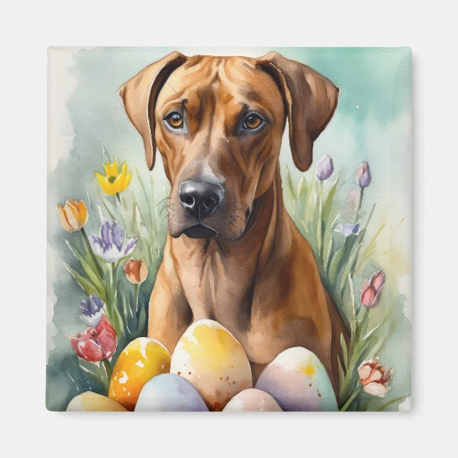 Rhodesian Ridgeback Hund med påskägg Semester Magnet (Framsidan)