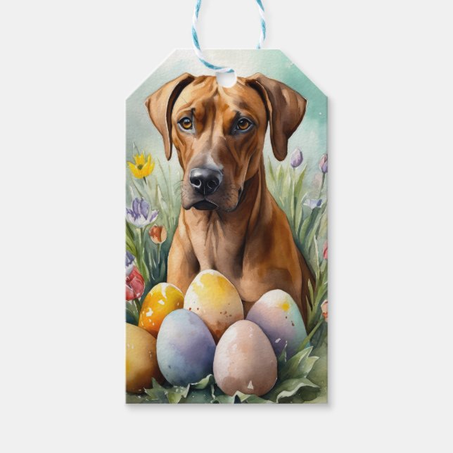 Rhodesian Ridgeback Hund med påskägg Semester Presentetikett (Framsidan)