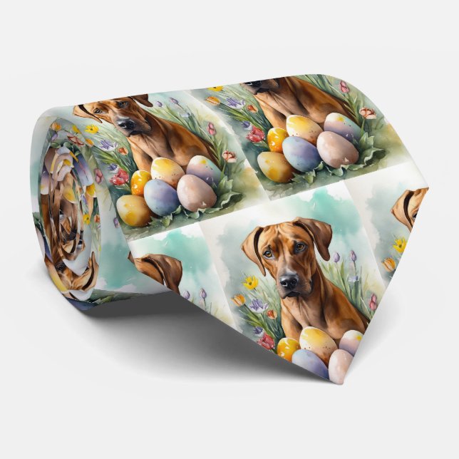 Rhodesian Ridgeback Hund med Påskägg Semester Slips (Rullad)
