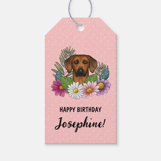 Rhodesian Ridgeback Hund Och Blommor Födelsedag Ro Presentetikett (Framsidan)