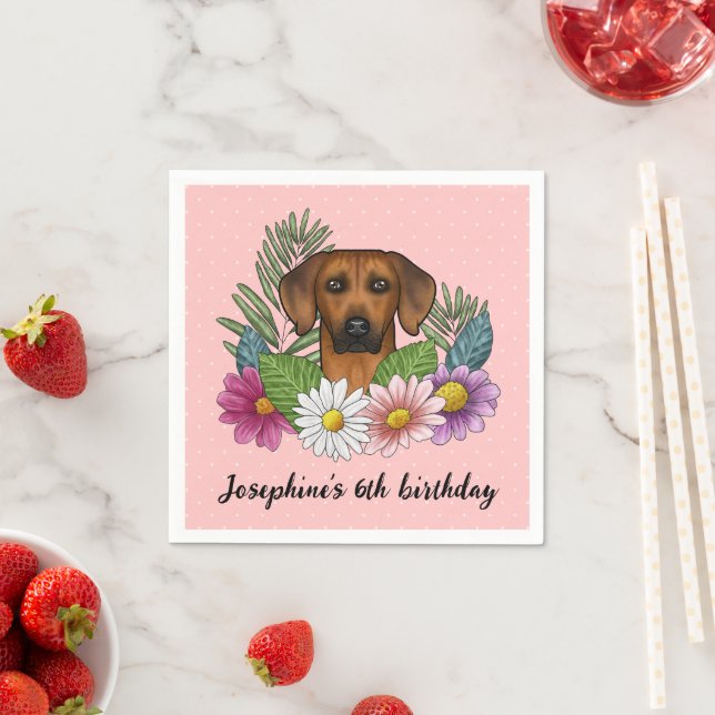 Rhodesian Ridgeback Hund Och Blommor Födelsedagsfi Pappersservett (Insitu)