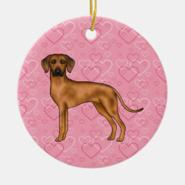 Rhodesian Ridgeback Hund På Rosa Hjärtan Med Namn Julgransprydnad Keramik