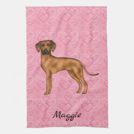 Rhodesian Ridgeback Hund På Rosa Hjärtan Med Namn Kökshandduk
