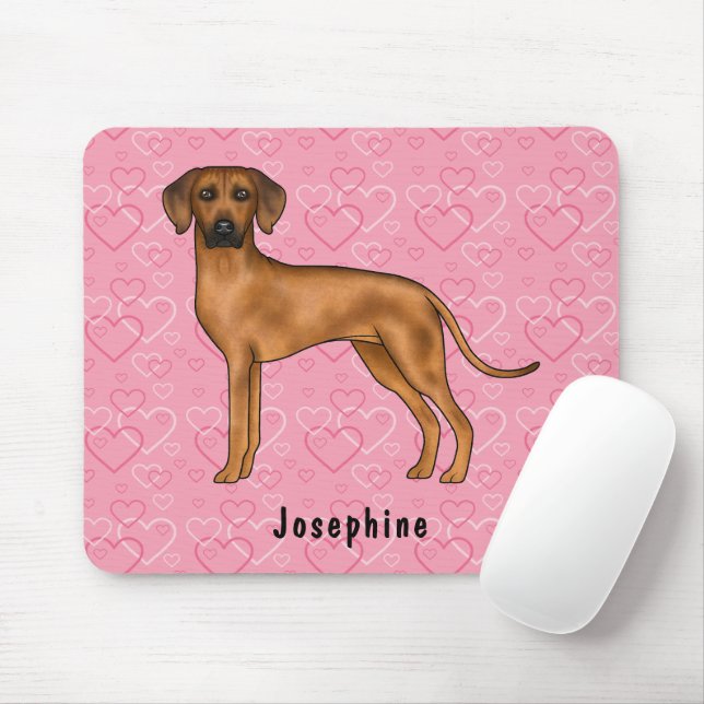 Rhodesian Ridgeback Hund På Rosa Hjärtan Med Namn Musmatta (Med mus)