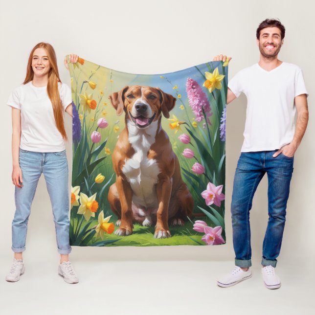 Rhodesian Ridgeback Hund Vårblommor Målning Fleecefilt (På plats)