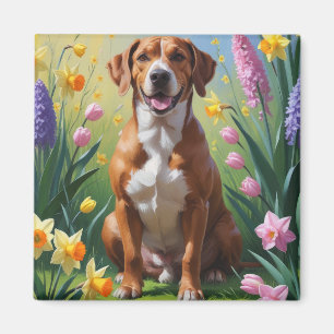 Rhodesian Ridgeback Hund Vårblommor Målning Magnet