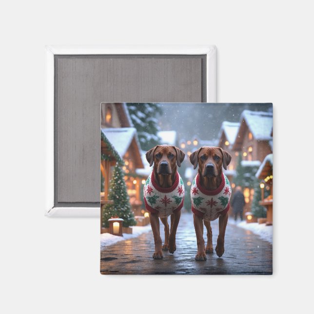 Rhodesian Ridgeback Hundar Jul Snö Högtid Magnet (Front/Back)