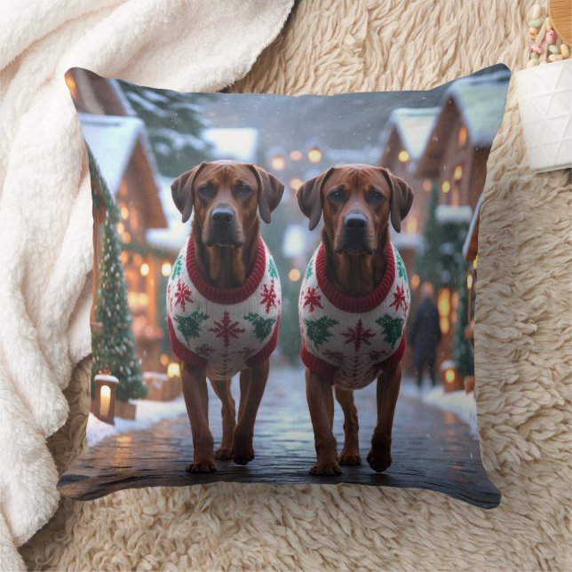 Rhodesian Ridgeback Hundar Jul Snö Semester Kudde (Filt)