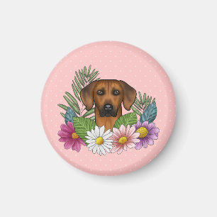 Rhodesian Ridgeback Hundhuvud Sommarblommor Rosa Magnet