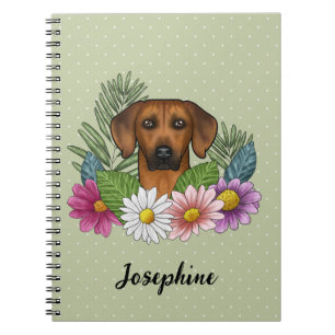 Rhodesian Ridgeback Huvud Färgglada Blommor Och Na Anteckningsbok