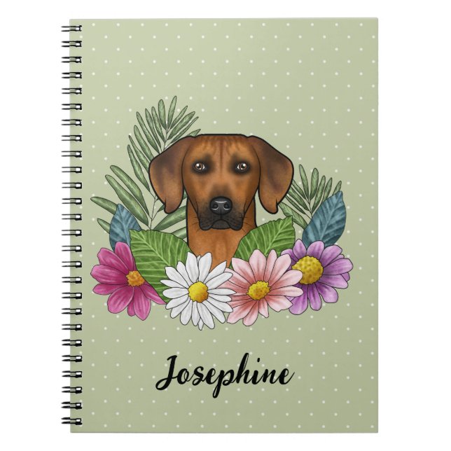 Rhodesian Ridgeback Huvud Färgglada Blommor Och Na Anteckningsbok (Framsidan)