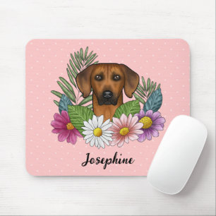 Rhodesian Ridgeback Huvud Färgglada Blommor Och Na Musmatta