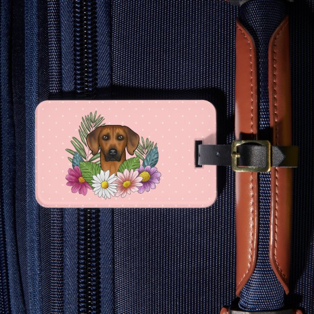 Rhodesian Ridgeback Huvud Färgglada Blommor På Ros Bagagebricka (Framsida Insitu 4)
