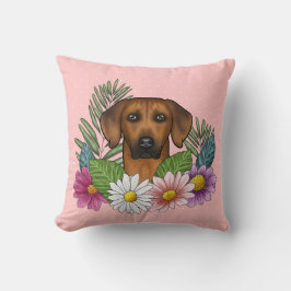 Rhodesian Ridgeback-huvud och sommarvildblommor Kudde