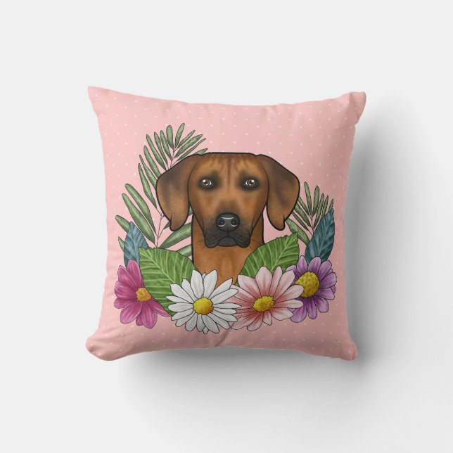 Rhodesian Ridgeback-huvud och sommarvildblommor Kudde (Framsida)