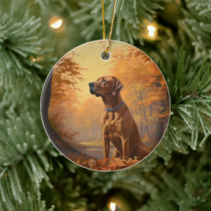Rhodesian Ridgeback i Höst löv Fall Inspire Julgransprydnad Keramik