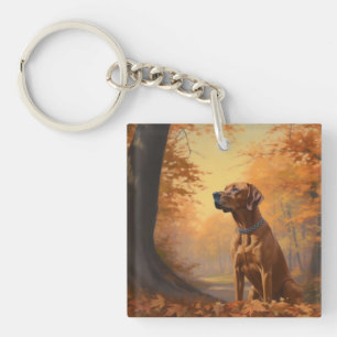 Rhodesian Ridgeback i höstlöv faller inspirerar