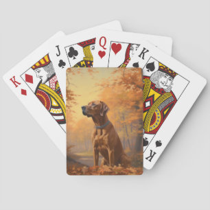 Rhodesian Ridgeback i höstlöv faller inspirerar Casinokort