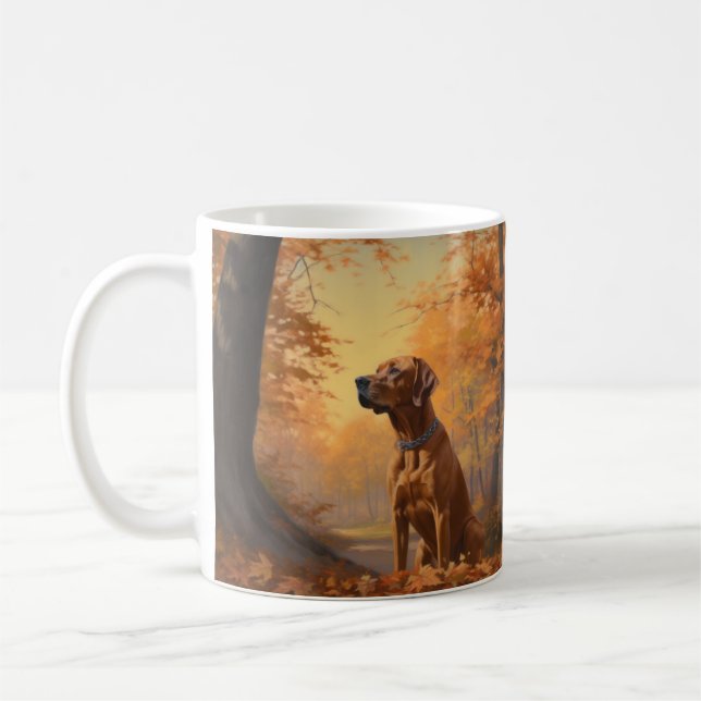Rhodesian Ridgeback i höstlöv faller inspirerar Kaffemugg (Vänster)