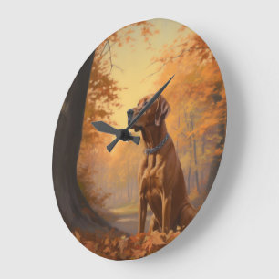 Rhodesian Ridgeback i höstlöv faller inspirerar Stor Klocka