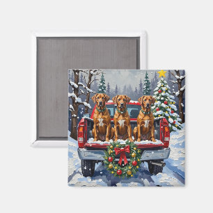 Rhodesian Ridgeback Jul Röda Lastbil Holiday Magnet