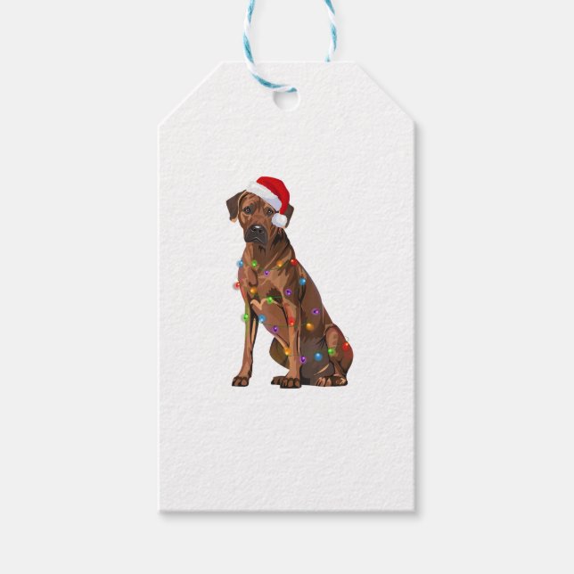 Rhodesian Ridgeback-julen Ljus Julafton Hund Kärle Presentetikett (Framsidan)
