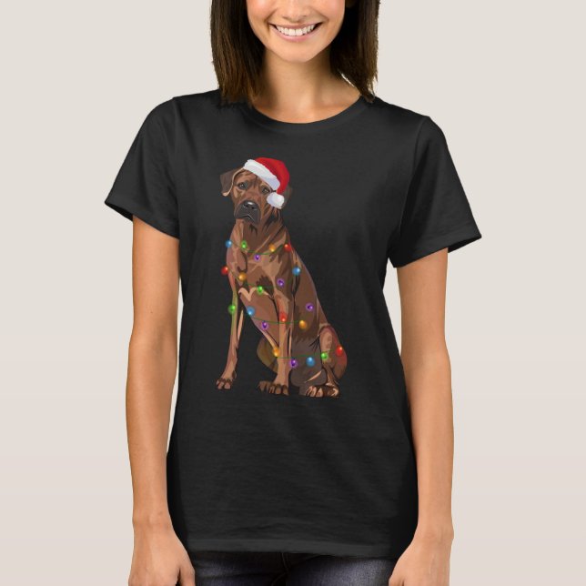 Rhodesian Ridgeback-julen Ljus Julafton Hund Kärle T Shirt (Framsida)