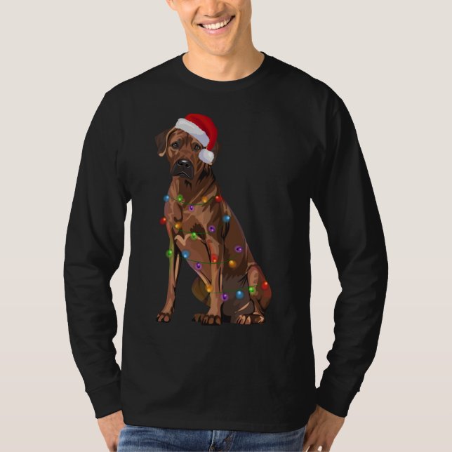 Rhodesian Ridgeback-julen Ljus Julafton Hund Kärle T Shirt (Framsida)