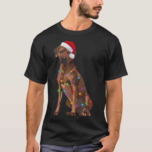Rhodesian Ridgeback-julen Ljus Julafton Hund Kärle T Shirt (Framsida)