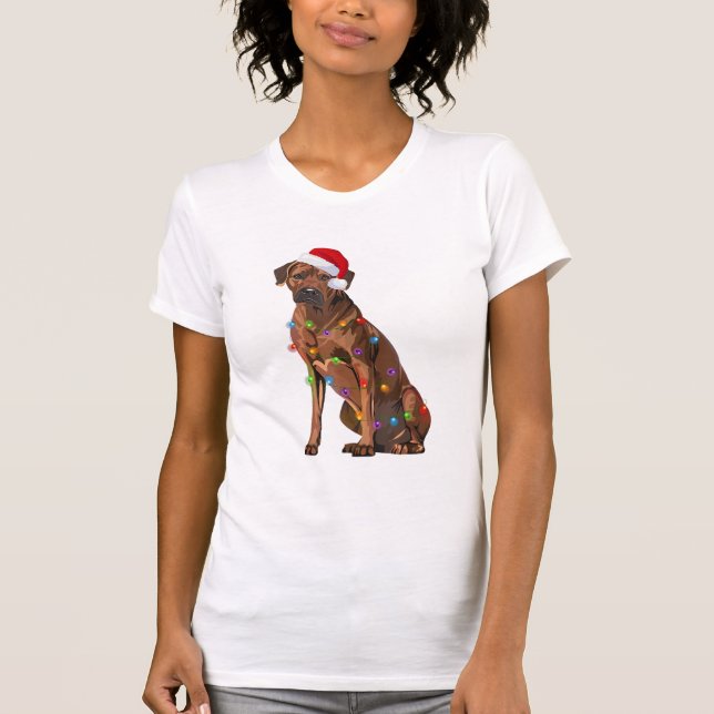 Rhodesian Ridgeback-julen Ljus Julafton Hund Kärle T Shirt (Framsida)