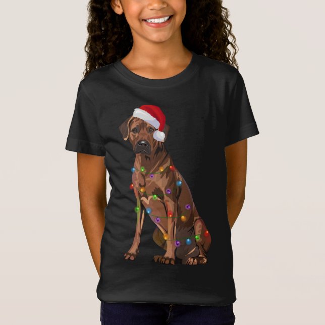 Rhodesian Ridgeback-julen Ljus Julafton Hund Kärle T Shirt (Framsida)
