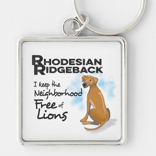 Rhodesian Ridgeback keychain Fyrkantig Silverfärgad Nyckelring (Framsidan)