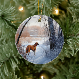 Rhodesian Ridgeback Låt det snöa jul Julgransprydnad Keramik
