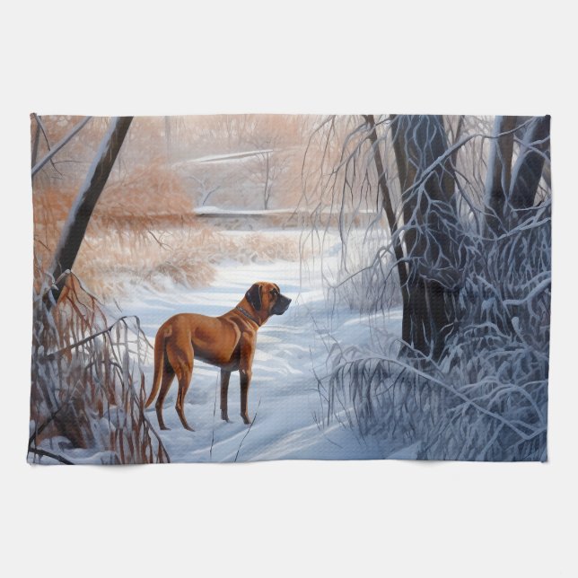 Rhodesian Ridgeback Låt det snöa jul Kökshandduk (Horisontell)
