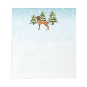 Rhodesian Ridgeback Lejon Hund Snöig Vinter Skog Anteckningsblock