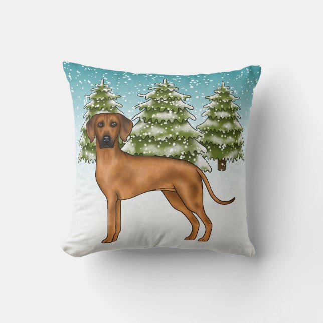 Rhodesian Ridgeback Lejon Hund Snöig Vinter Skog Kudde (Framsida)