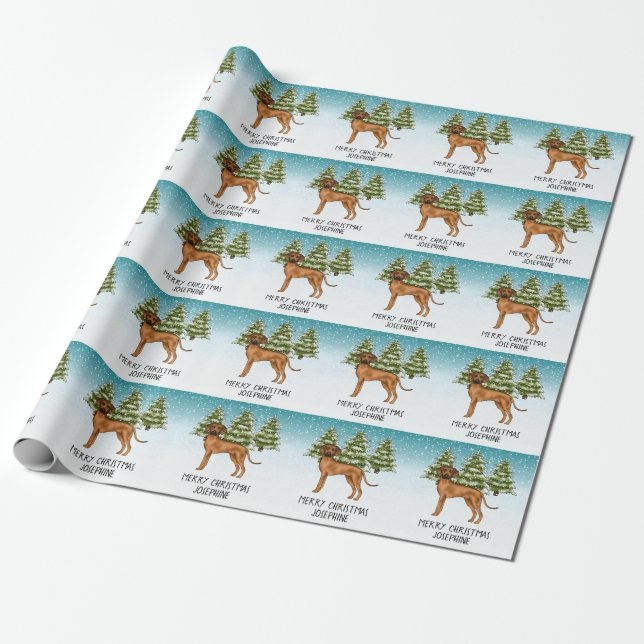 Rhodesian Ridgeback Lejon Hund Snöig Vinter Skog Presentpapper (Utrullad)